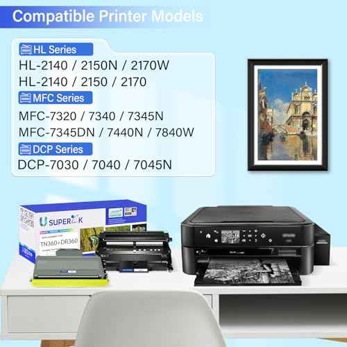 SuperInk Compatible for Brother DR360 Drum Unit & TN360 Toner Cartridge Set use in DCP-7030 DCP-7040 HL-2140 HL-2150N HL-2170W MFC-7340 MFC-7840W MFC-7440N MFC-7345N Laser Printer (1 Drum,1 Toner)