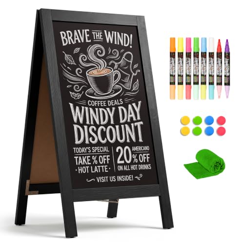4 THOUGHT Black Double-Sided Magnetic Chalkboard 40x20 inch A-Frame Stand