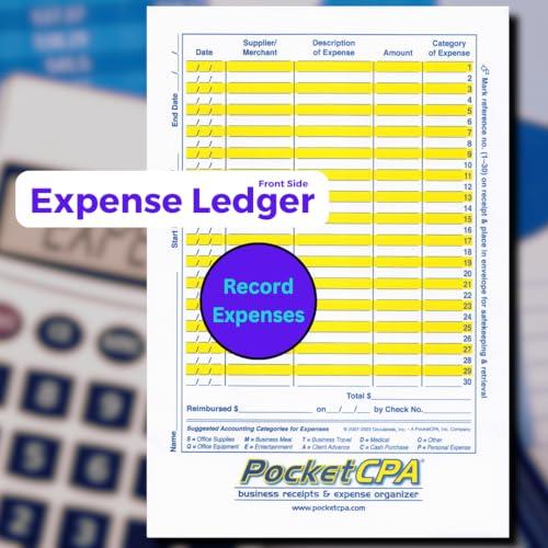 PocketCPA 3-in-1 Receipt Organizer Envelopes with Expense & Auto Mileage Log – 12 Pack, 9.5 x 6.5 in