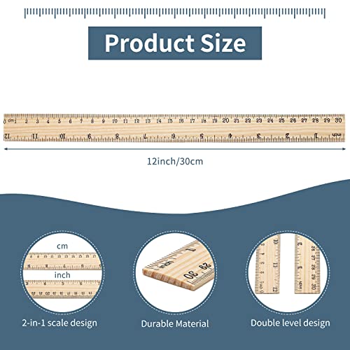 SZLFSX 10 Pack 12 Inch Wooden Rulers - Double-Sided Metric & Inch Scale, Office & School Measuring Tools