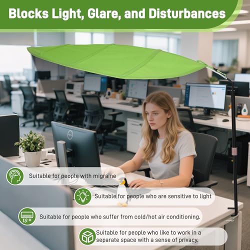 Green Leaf Office Cubicle Light Shield and Desk Shade (Cubicle Shade) ? Adjustable, UV-Resistant ? Blocks Overhead Light, Glare and AC Airflow, Ideal for Light Sensitive Workers
