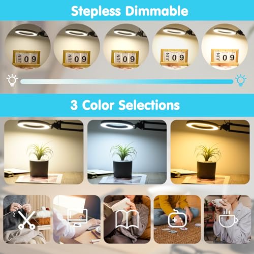 Dylviw 20-Inch Stand & Clamp LED Magnifying Desk Lamp with Real Glass Lens