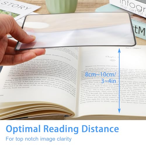 Dimeho 4-Pack Page Magnifying Sheets 3X & 5X, Lightweight Plastic Optical Fresnel Lenses, Card-Size Bookmark Magnifiers for Seniors & Low Vision