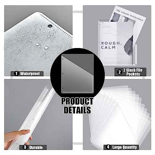 Seajan 48 Pcs Pocket Folders for 3 Ring Binder Clear Plastic Folders Sleeves with 2 Pockets 3 Hole Punch Binder Dividers Poly Slash File Jackets for Office School Document Organizer (White)