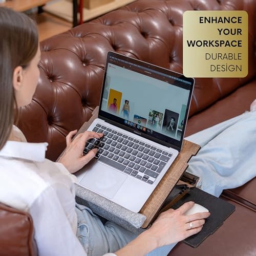 Vigo Wood Walnut Laptop Lap Desk with Cushion, Adjustable Bed & Couch Tray
