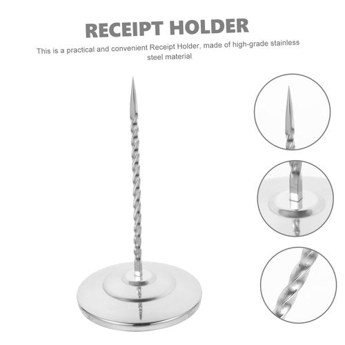 GRIRIW Stainless Steel Receipt Holder Spike Bill Storage Stand for Restaurant Office Kitchen Milk Tea Shop Stable Base for Checks Memos Receipts
