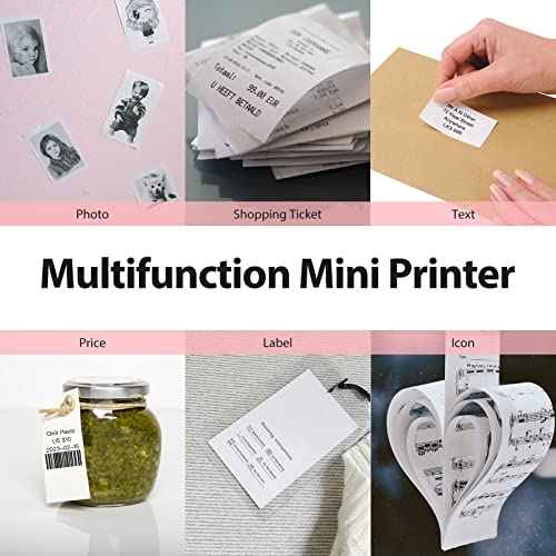Mini Pocket Thermal Printer - PD-Q2 Portable Bluetooth Inkless Printer Machine 300 DPI Compatible with Android & iOS for 2 Inch Work List,Photo,Receipt,Children DIY,QR Code (Light Pink)