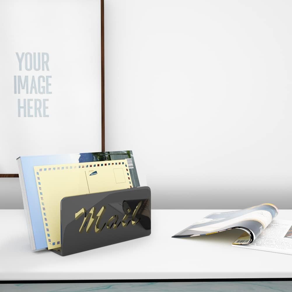 Wishacc Mail Organizer - Stylish Desktop Letter Holder for Home & Office | Black Countertop Design