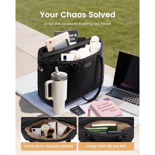 LOVEVOOK Laptop Bag for Women£¬Work Bag Teacher Tote Bag With Large Cup Holder, Quilted Crossbody bag with Zipper for Travel