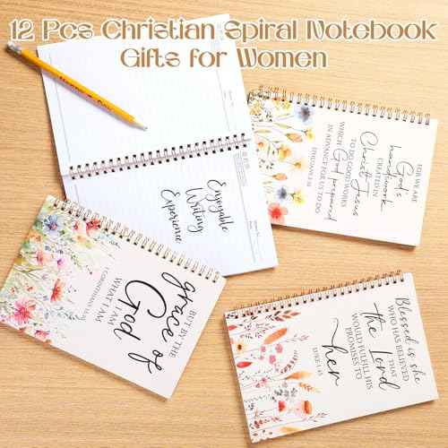 Supervitae 12 Pack Christian Gifts for Women Bulk Bible Verse Spiral Notebooks A5 Aesthetic Inspirational Religious Journals Prayer Notepad with Scriptures for Church Sunday School Teachers(Flowers)