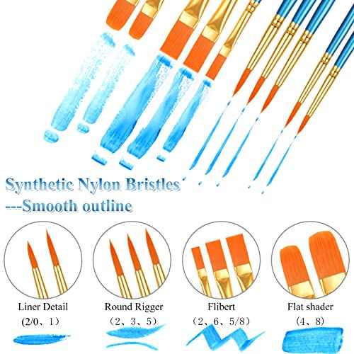 20 Pcs Paint Brushes, Acrylic Painting Brush Set, Watercolor Brushes, Acrylic Brushes for Oil Watercolor, Miniature Detailing, and Rock Painting