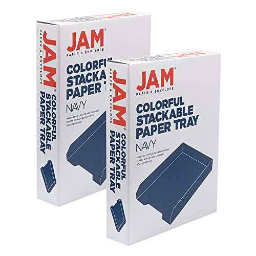 JAM PAPER Stackable Paper Trays - Navy Blue - Desktop Document, Letter, & File Organizer Tray - 2/Pack