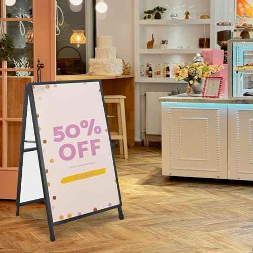 QKA A-Frame Sign Sidewalk Sign 24x36 Inch, Heavy Duty Double-Sided Slide-in Folding Outdoor Sandwich Boards, Easy to Install, Suitable for Restaurants, Cafes, Outdoor Events£¨Frame Only£©