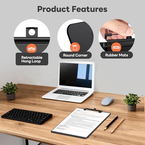Zoenley Black Plastic Clipboard 8.5 x 11 with Clip, 80-Page Capacity, Hanging Loop
