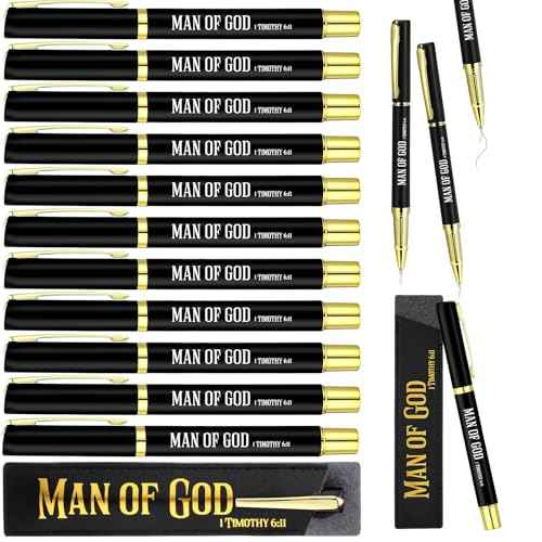 Spakon 40 Sets Fathers Day Christian Gifts Bulk Man of God Pen for Men Bible Verse Pens with Leather Pen Holder Sleeve Faith Based Gifts Baptism Church Party Favor for Dad Pastor