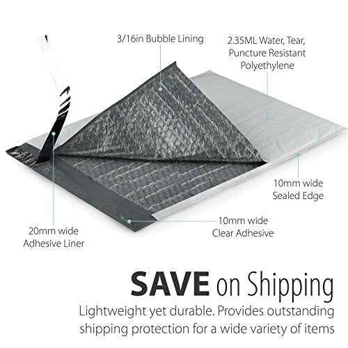 #6 Poly Bubble Mailer 12.5 x 16 (50 Pack), Lightweight Water/Dust/Shock/Tear Resistant Padded Shipping Envelopes for Book, Magazine, Documents