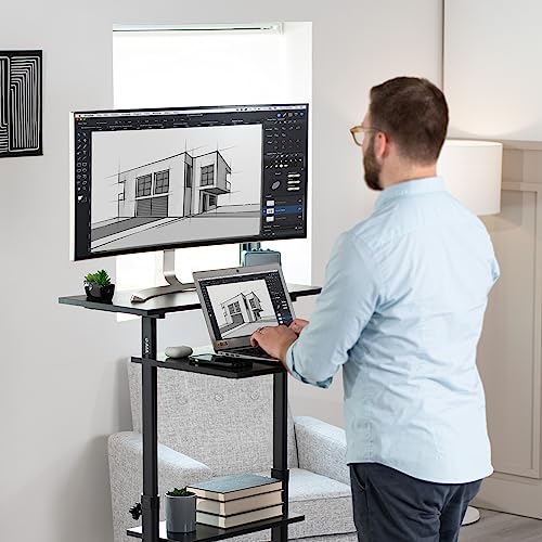 VIVO Mobile Standing Desk Workstation 28in, Holds 132 lbs, Four Casters