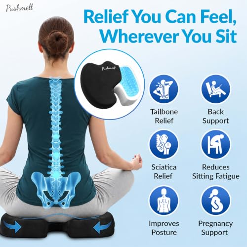 Premium Memory Foam Gel Seat Cushion for Tailbone & Back Relief – 17.5 x 14 in Ergonomic Office & Car Seat Pad