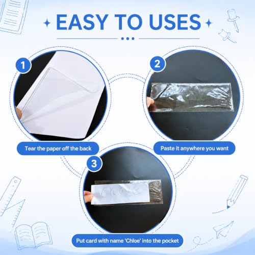 40PCS Classroom Nameplate Pockets - Clear Self-Adhesive Desk Tag Holders, 10.3 x 3.3 Inches, Thick PVC, Removable for Student Desks