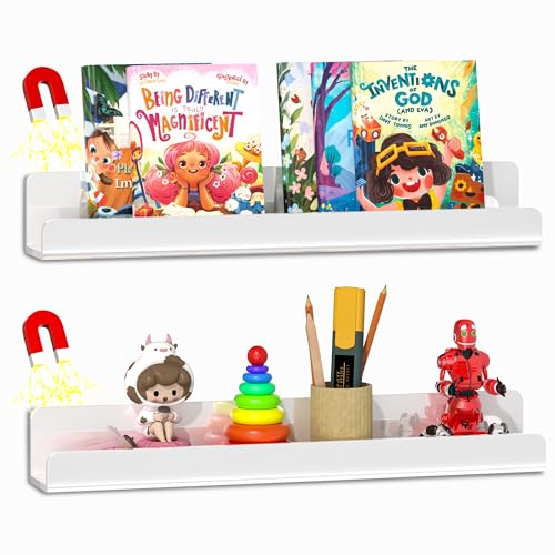 White Magnetic Book Shelf for Whiteboard - Strong Adhesion, Reusable Classroom & Office Organizer - 2 Pieces