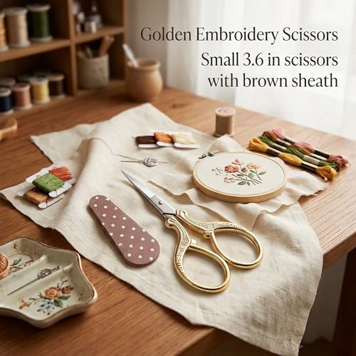 BIHRTC Vintage Crochet Scissors 3.6 Inch Gold Embroidery Handcraft Tool