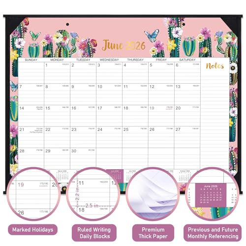 2026 Desk Calendar - January 2026 - December 2026, Large Calendar 2026, Cover 12 Months Calendar, 22" x 17", Rolled Desk Calendar with Box
