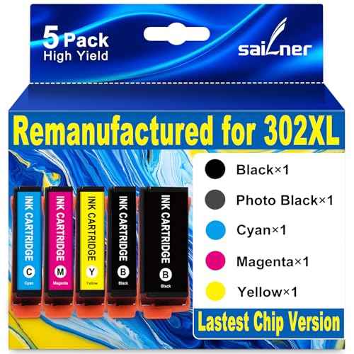 Remanufactured for 302XL 302 Ink Cartridges Multipack (5 Pack) Replacement for Epson 302 XL T302XL Ink Cartridge Work for Epson Expression Premium XP-6100 XP-6000 XP6000 XP6100 Printer (BK/PBK/C/M/Y)