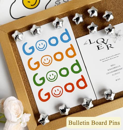 Tandarui Silver Star Push Pins for Bulletin Board - 25 Pack Thumb Tacks