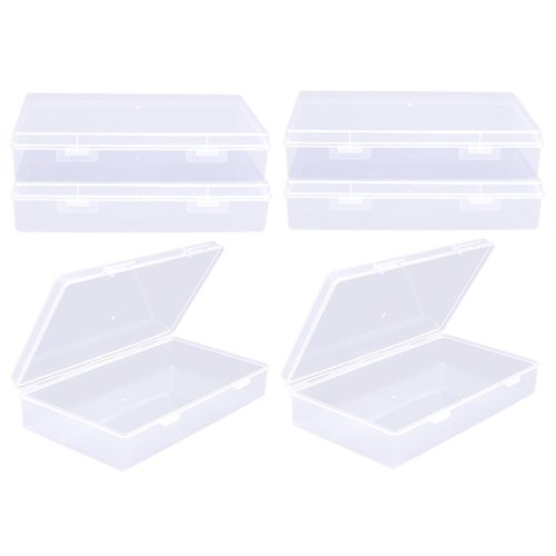 ZSDRTYU Pencil Box, 6 Pack Craft Boxes Small Storage Containers Plastic Boxes With Lid, Clear File Small Plastic Containers For Board Game, Craft, Document, Magazine, 7.6 X 4.1 X 1.57 In