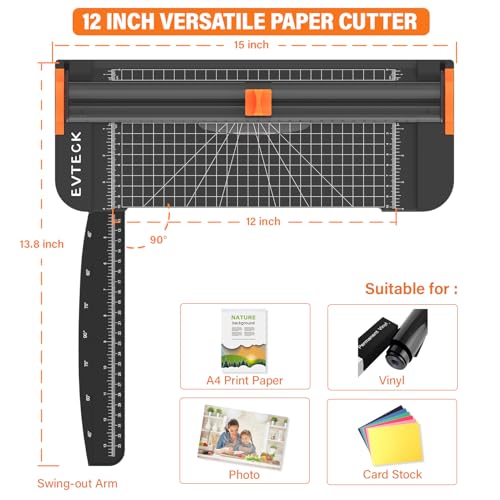 Evteck Black A4 Paper Cutter Slider Trimmer for Cardstock Photos Vinyl
