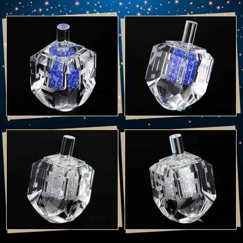 Yaomiao 2 Pack Hanukkah Dreidel, Crystal Glass Paperweight with Hebrew Letters Jewish Decor Gift Home Table Decor Glass Figurines Collectibles White and Blue
