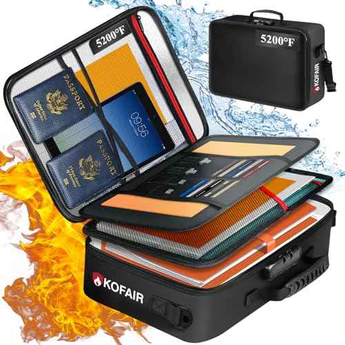 Fireproof Document Bag (17 x 12 x 5 inch) with Lock, 5200¡ÆF Fireproof Document Lock Box with Shoulder Strap, Multi-Layer Important Document Safe Storage, Fire Safe File Organizer