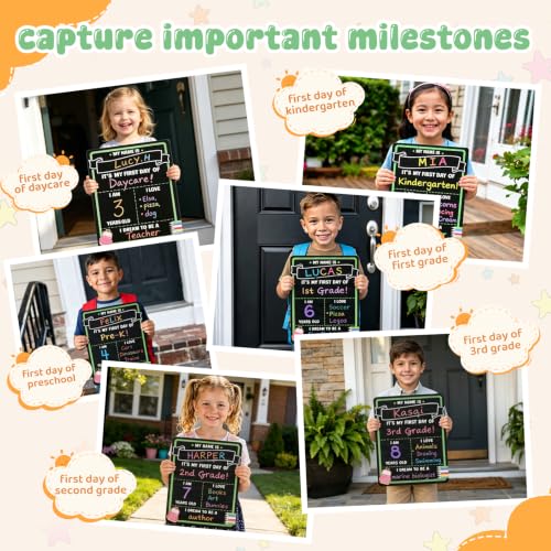 Reusable First Day of School Sign Board - 14x11 Inch Chalkboard Photo Prop for Kids
