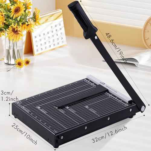 ISDIR 12-Inch Guillotine Paper Cutter, 12 Sheet Capacity, Blade Lock & Magnetic Guide, Heavy-Duty Metal Base for Precision Cutting of Cardstock, Photos, and Crafts - Ideal for Home & Office