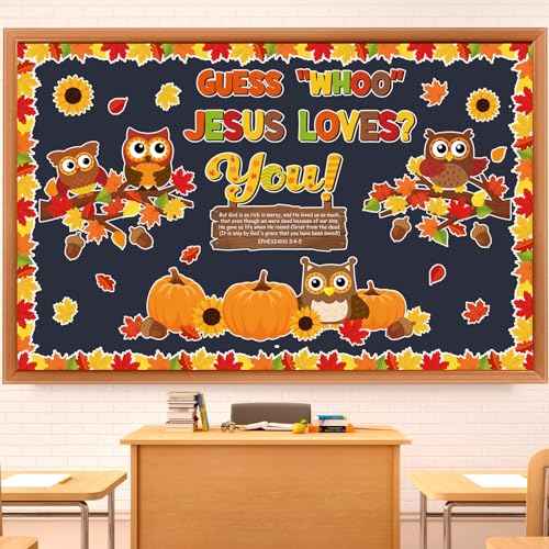 Containlol Fall Thanksgiving Bulletin Board Set Autumn Harvest Classroom Decorations Cutout for Door Wall School Supplies(Colorful,Owl)
