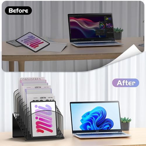 Sinboun Black 8-Section Inclined Desk File Organizer Folder Holder - Space Saving Office Storage