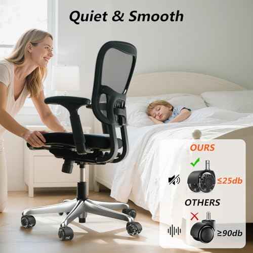 2" Replacement Wheels for Office Chair, Set of 5 Universal Size 11x22mm Roller Blade Wheels for Computer Gaming Chair, Carpet & Hardwood Floors, Quiet Heavy-Duty Smooth (Black)