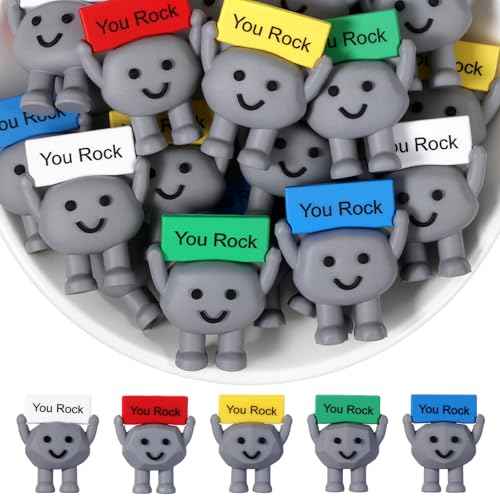 Gejoy 25 Pcs Mini Rubber You Rock Toys Positive Gifts You Rock Mini Figurines Decorations and Encouragement Birthday Motivational Gifts for Colleague Staff Teacher
