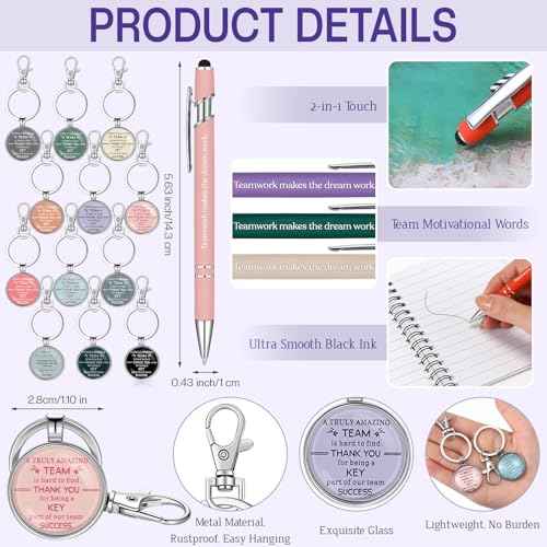 24 Set Employee Appreciation Gift Thank You Notebook with Sticky Note Inspirational Team Journal Notepad Bulk Ballpoint Pen Keychain for Teacher Nurse Coworker (Boho Color, Stylish)