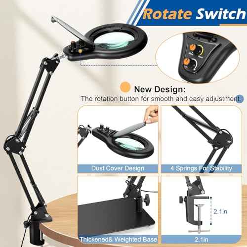 10X Magnifying Glass with Light and Stand, Magnifier with Light Hands Free, Lighted LED Magnifying Lamp Stepless Dimming Magnifying Desk Lamp Dust Cover Design for Crafts Repair Art Close Work