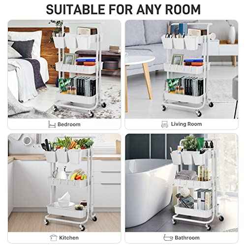 5 Pack Hanging Cup Holders, Multipurpose Rolling Cart Accessories Utility Cart Accessories For Art Craft Supplies, Space Saving Hanging Storage Basket Pencil Holder Makeup Organizers (White)