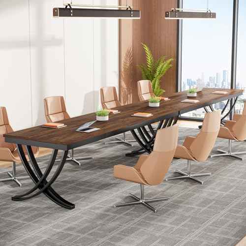 Tribesigns 6.5FT Conference Table for 6-8 People, 78 inch Long Rectangular Seminar Table with Strong Metal Frame, Business Furniture Boardroom Desk for Office Meeting Conference Room (1, Brown)