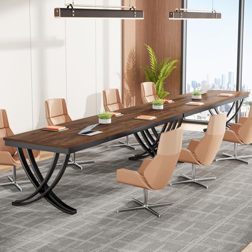 Tribesigns 6.5FT Conference Table for 6-8 People Brown - Rectangular Office Meeting Desk with Metal Frame