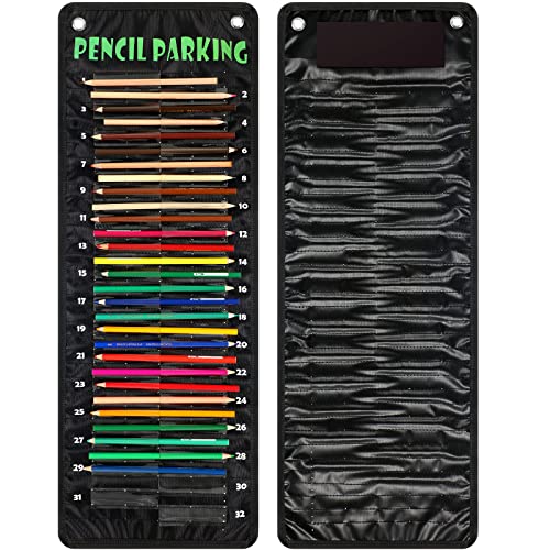 Sabary Pencil Parking Pocket Chart Pencil Dispenser Organizer Holder Nylon Fabric with Grommets and Magnetic Strip for Kids Teachers Classroom School Storage Supplies(Basic)