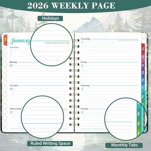 2026 Planner - 2026 Planner Weekly and Monthly, Jan 2026 - Dec 2026, 6.3¡± x 8.4¡±, 2026 Calendar Planner, Twin-Wire Binding, Inner Pocket, Colorful Monthly Tabs, Elastic Closure, Contacts, Holidays