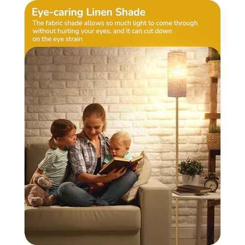 EDISHINE Modern Corner Floor Lamp with Remote, Stepless Dimmable Minimalist Reading Lamp, 65" Tall Pole Lamp for Living Room, Bedroom, Office, 9W LED Bulb Included (Gold)