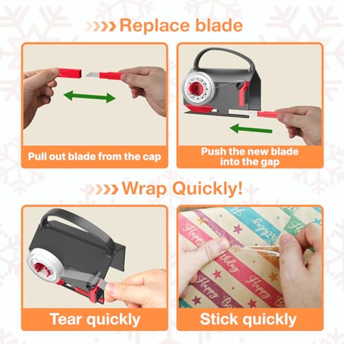 Black Wraprocut Wrapping Paper Cutter & Tape Dispenser 2-Pack for Gift Wrap