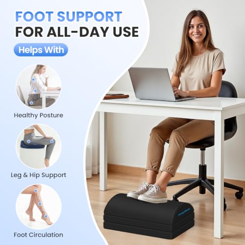 TranquilRelax Black 3-Height Adjustable Foot Rest Under Desk for Ergonomic Comfort