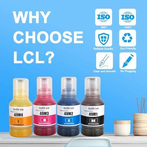 LCL Compatible 4x140ml T49M Autofill Sublimation Ink Replacement for SureColor F170 F570 Dye-Sublimation Printer (T49M1 T49M2 T49M3 T49M4 4-Pack)