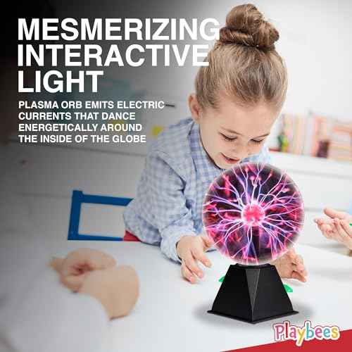 Red Plasma Ball - 7 Inch - Tesla Coil Bulb Static Electricity in a Vacuum Pressurized Glass Globe, Nebula Thunder Lightning, Plug-in - for Parties, Decorations, Prop, STEM